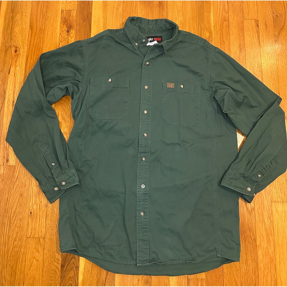 Wrangler Riggs Workwear Mens Green Cotton Twill Button Down Shirt LT 103W501FG